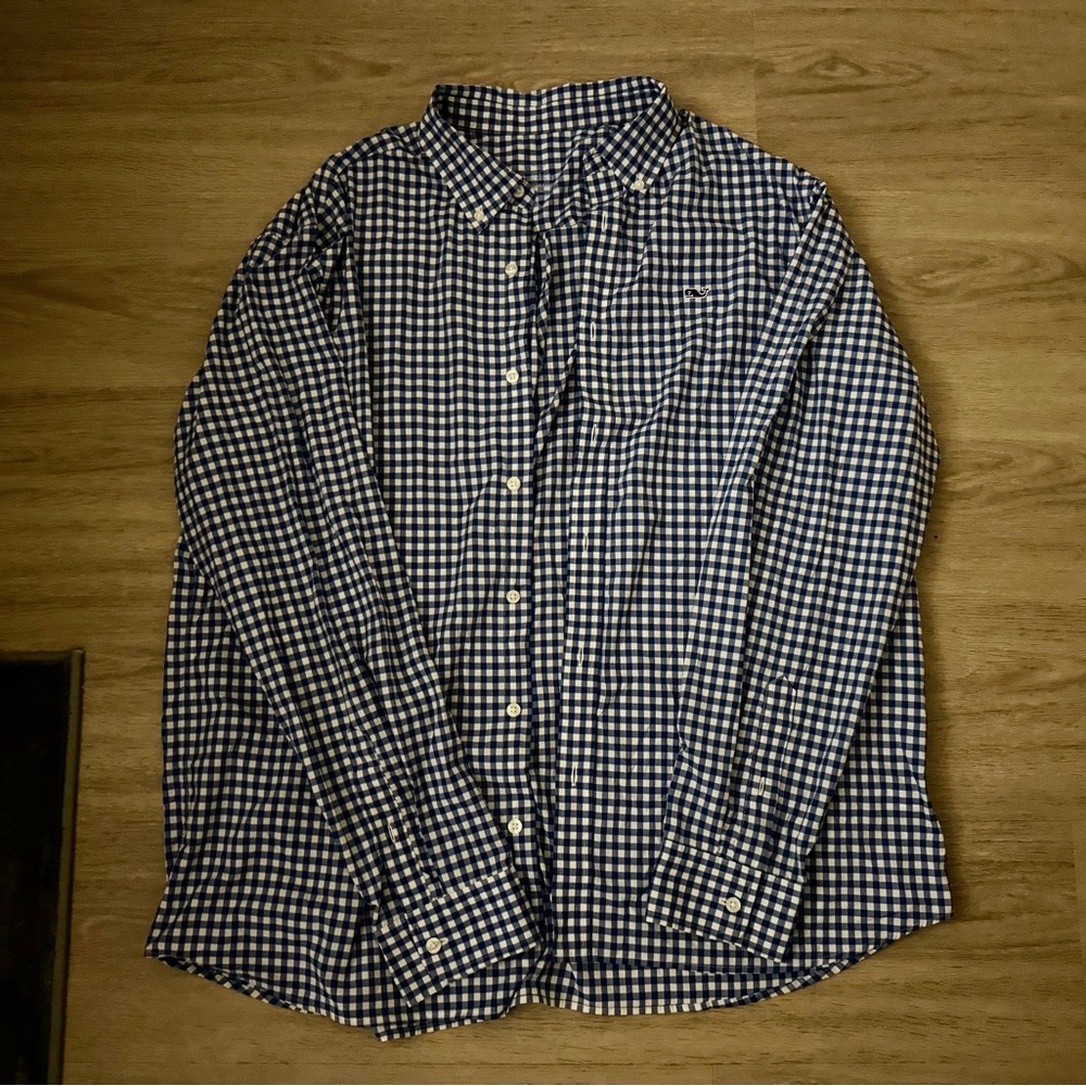 Vineyard Vines Navy and White Checkered Shirt